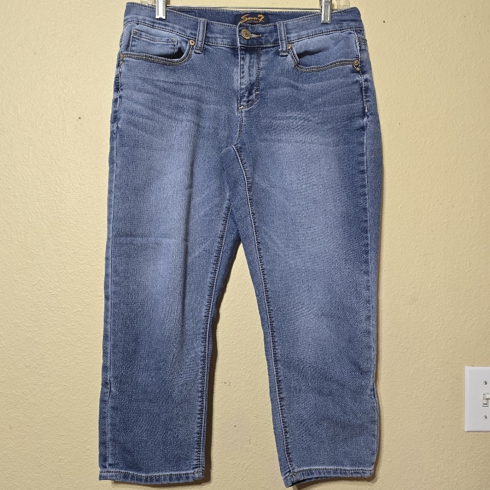 Seven 7 Girlfriend Embroidered Whiskered Capri Jeans Size 6 Retro Y2K Style